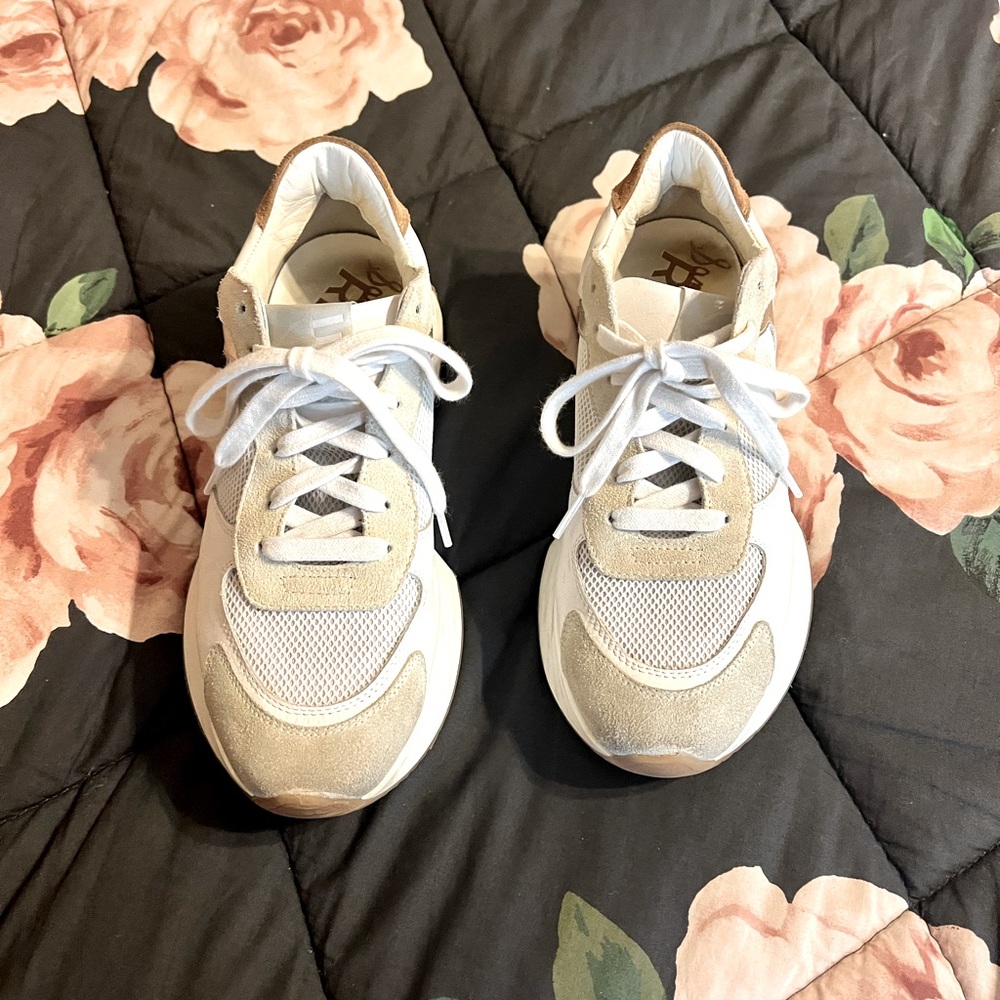 Sam Edelman White and Gold Reve Sneakers